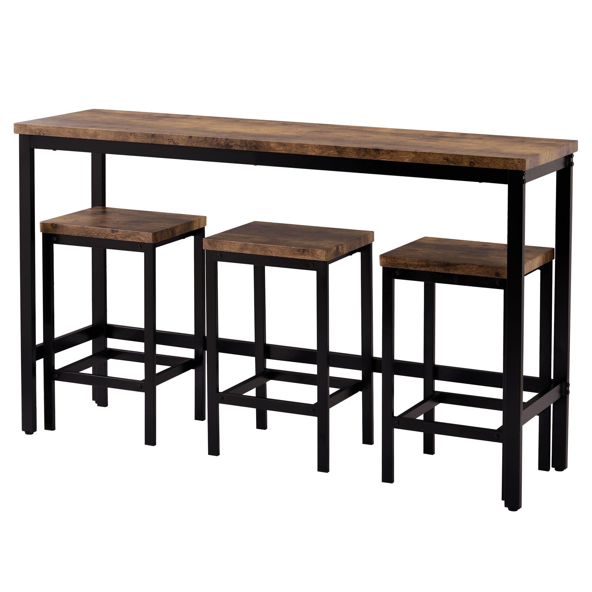 Ensemble de table à manger extra longue à hauteur de comptoir TOPMAX avec 3 tabourets, ensemble de cuisine de pub, table d'appoint avec repose-pieds, marron