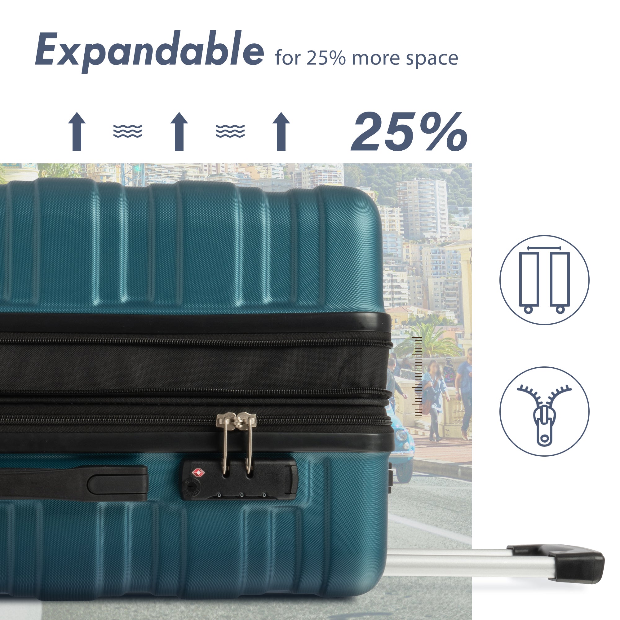 Ensemble de 3 valises rigides à roulettes avec serrure TSA, légères, 50,8 cm, 61 cm, 71 cm, bleu marine + ABS