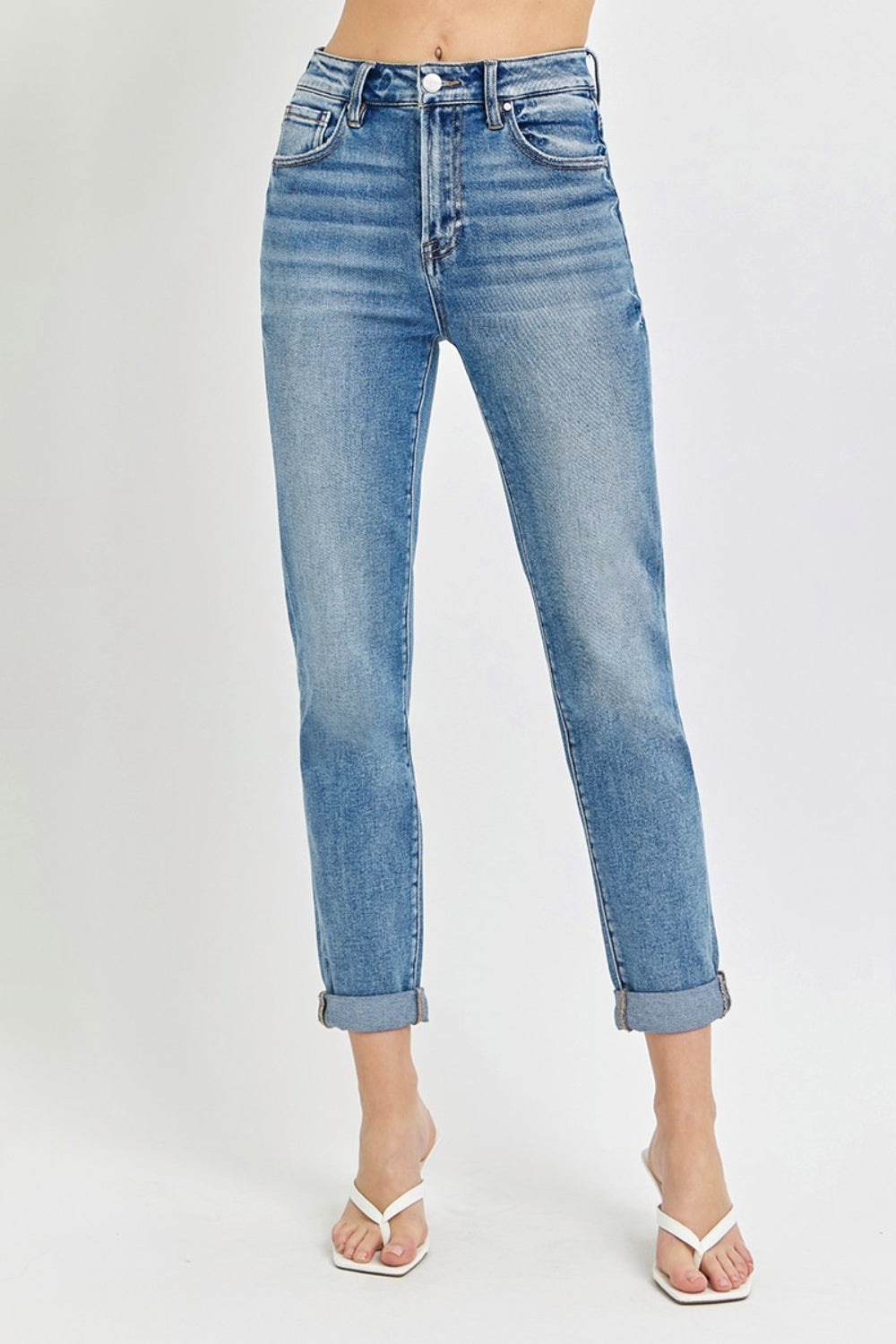 Jean court taille haute à revers Risen