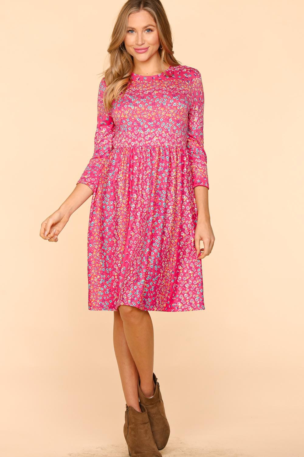 Robe fleurie à col rond et poches Haptics