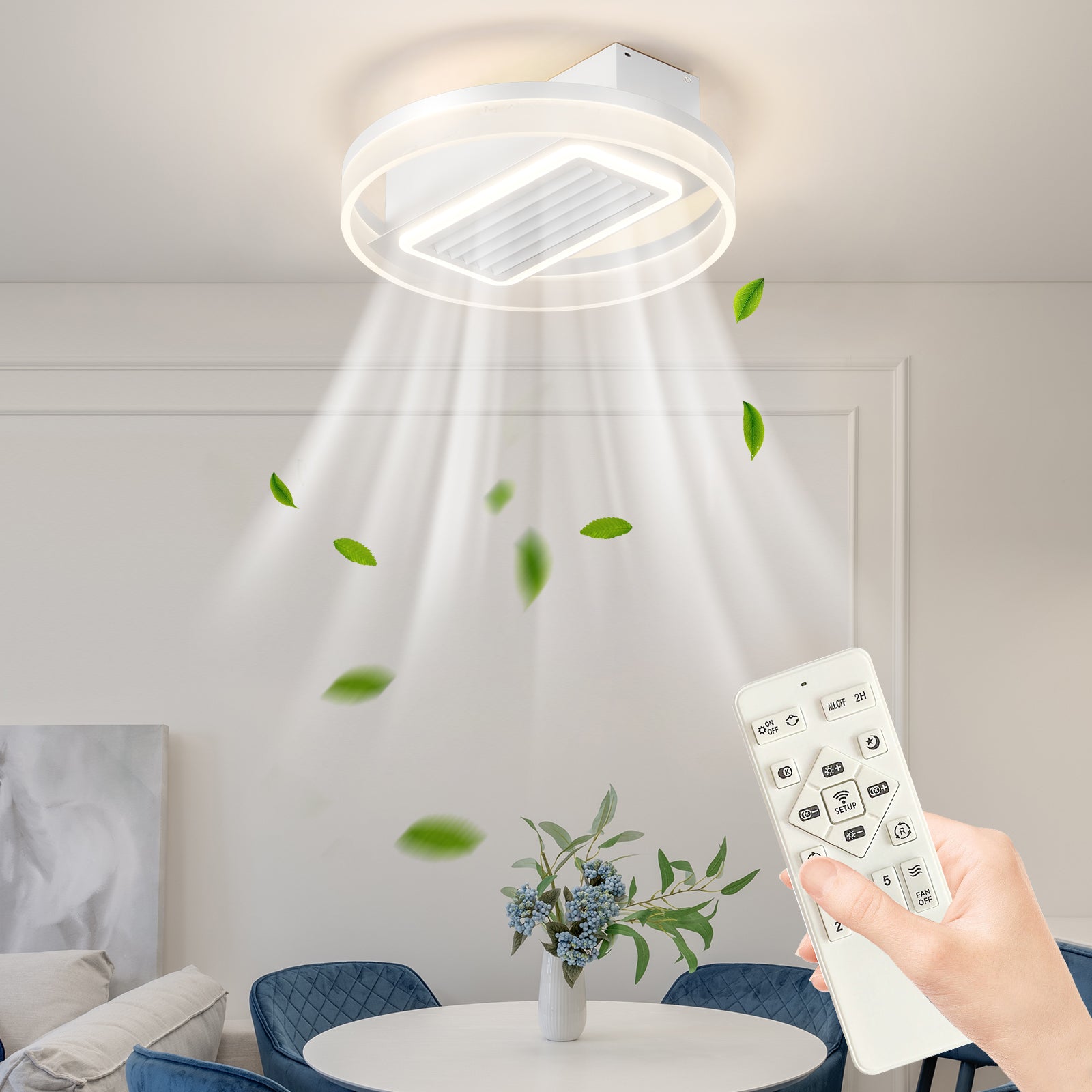 Lampe de ventilateur sans pales avec lumières LED à intensité variable