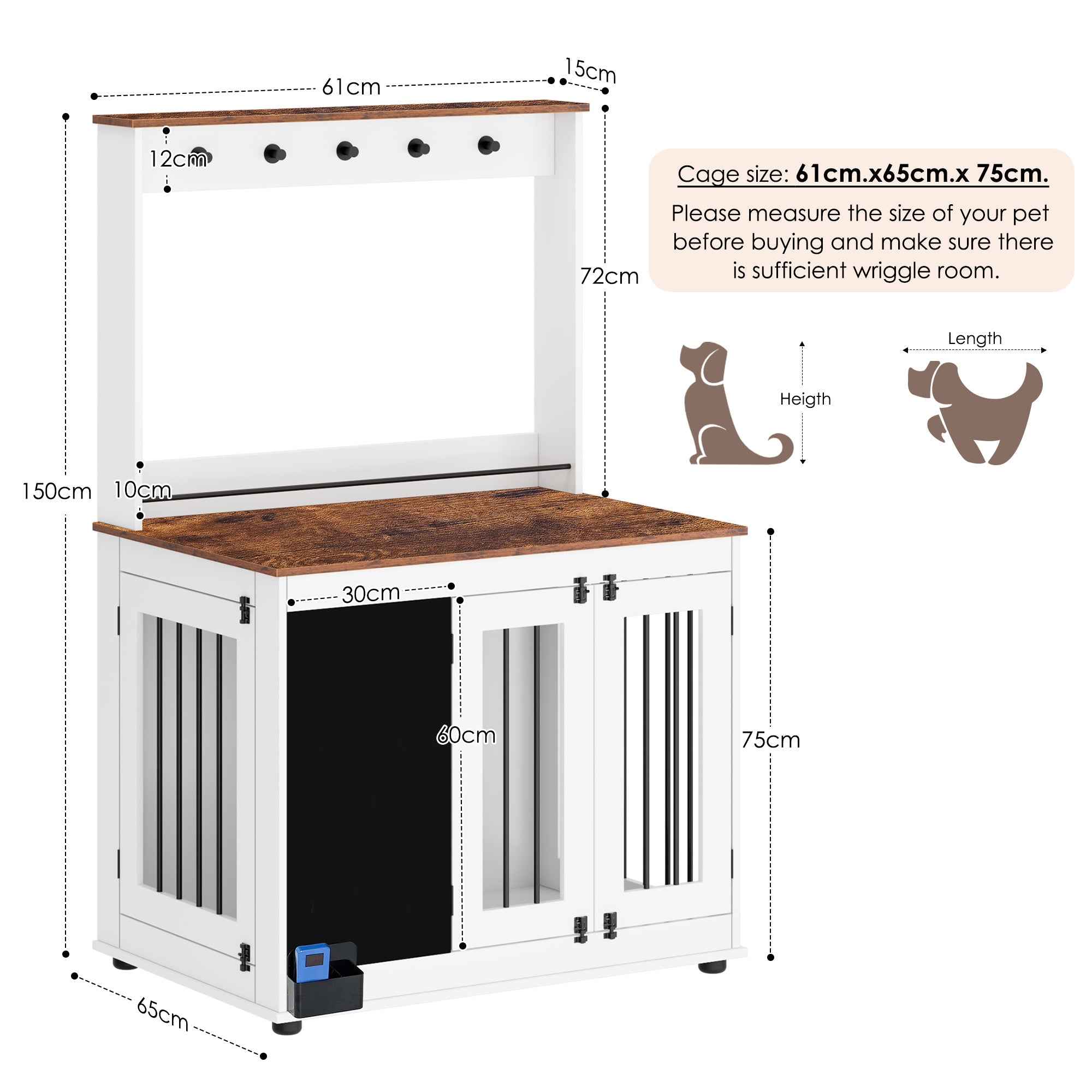 Cage pour chien, cage pour chien Graffiti, chenil avec doubles portes, mobilier d'intérieur de cage, cage pour chien en bois lourd, grand chien, blanc