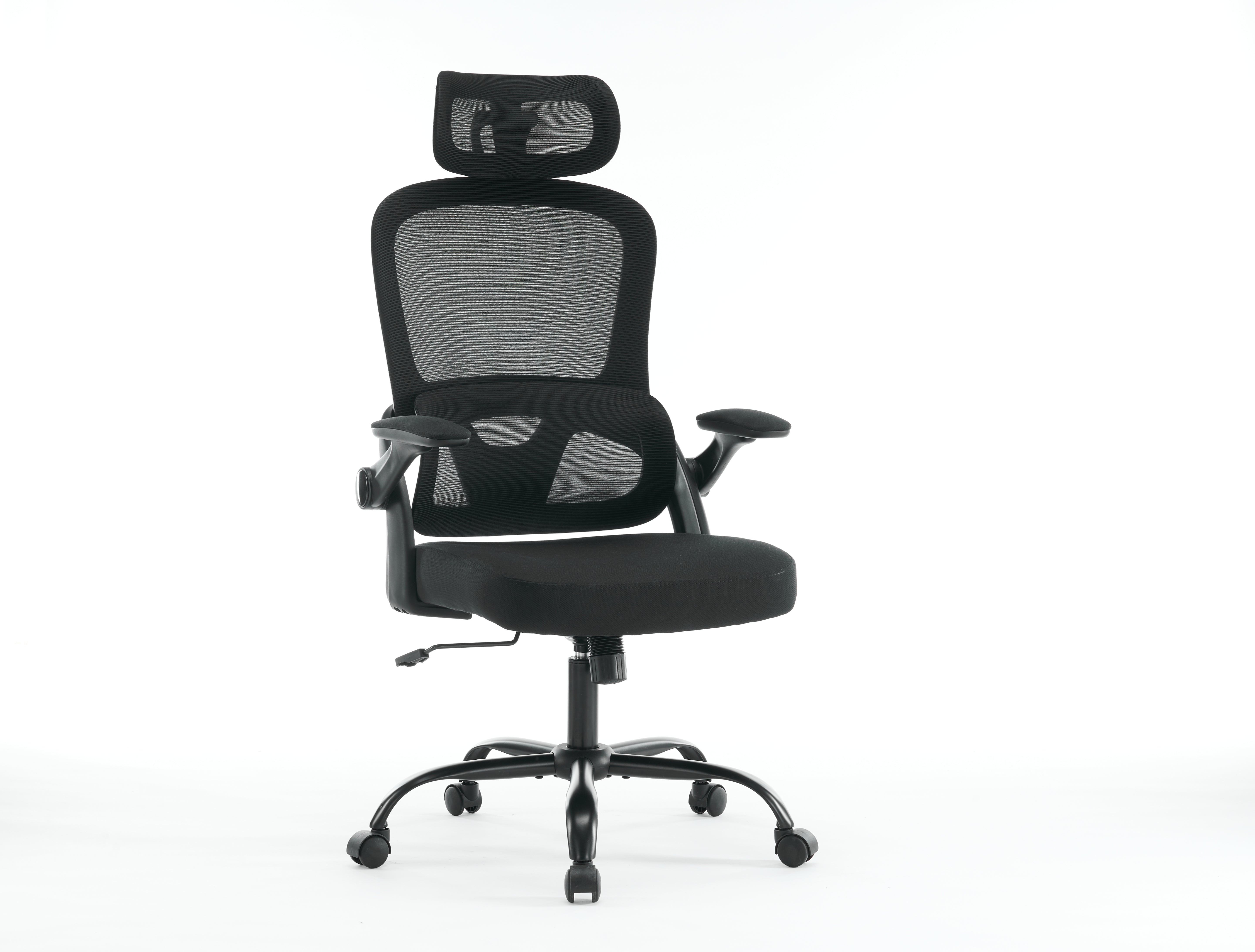 Chaise de bureau à dossier haut en maille avec accoudoirs 3D, chaise de travail d'ordinateur rotative avec appui-tête réglable 2D, fonction d'inclinaison noire