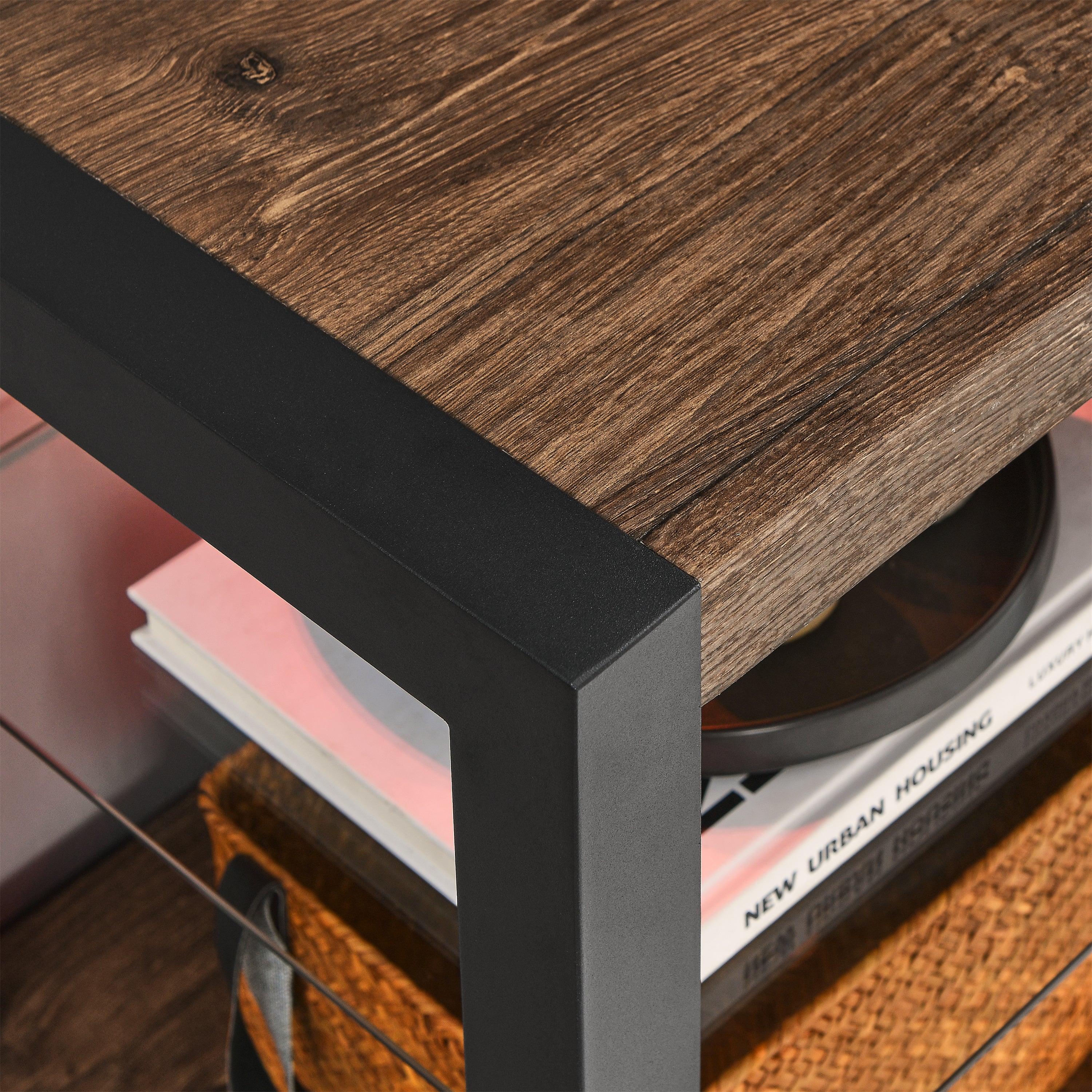 Meuble TV multimédia avec foyer électrique de 60 pouces et lumières LED colorées synchronisées - Couleur bois de grange recyclé