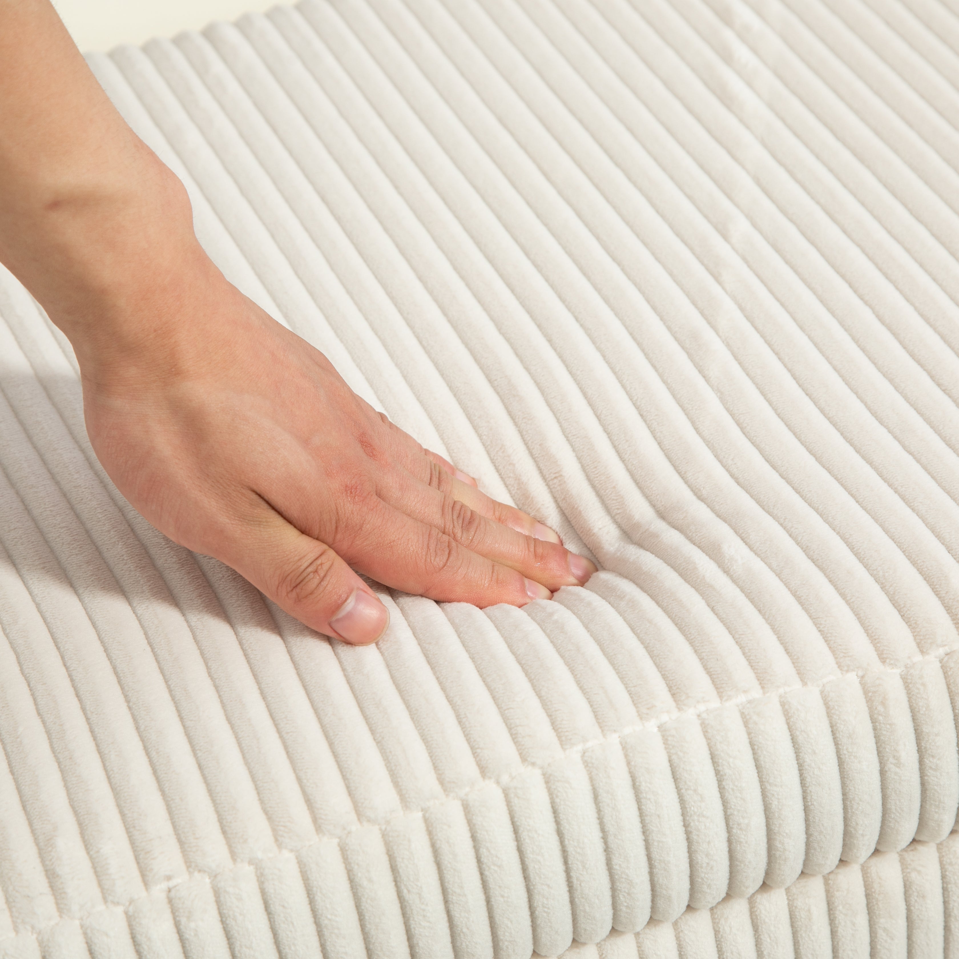 Chaise ottomane de rangement COOLMOR avec charnière de sécurité et coussin en tissu doux (beige)