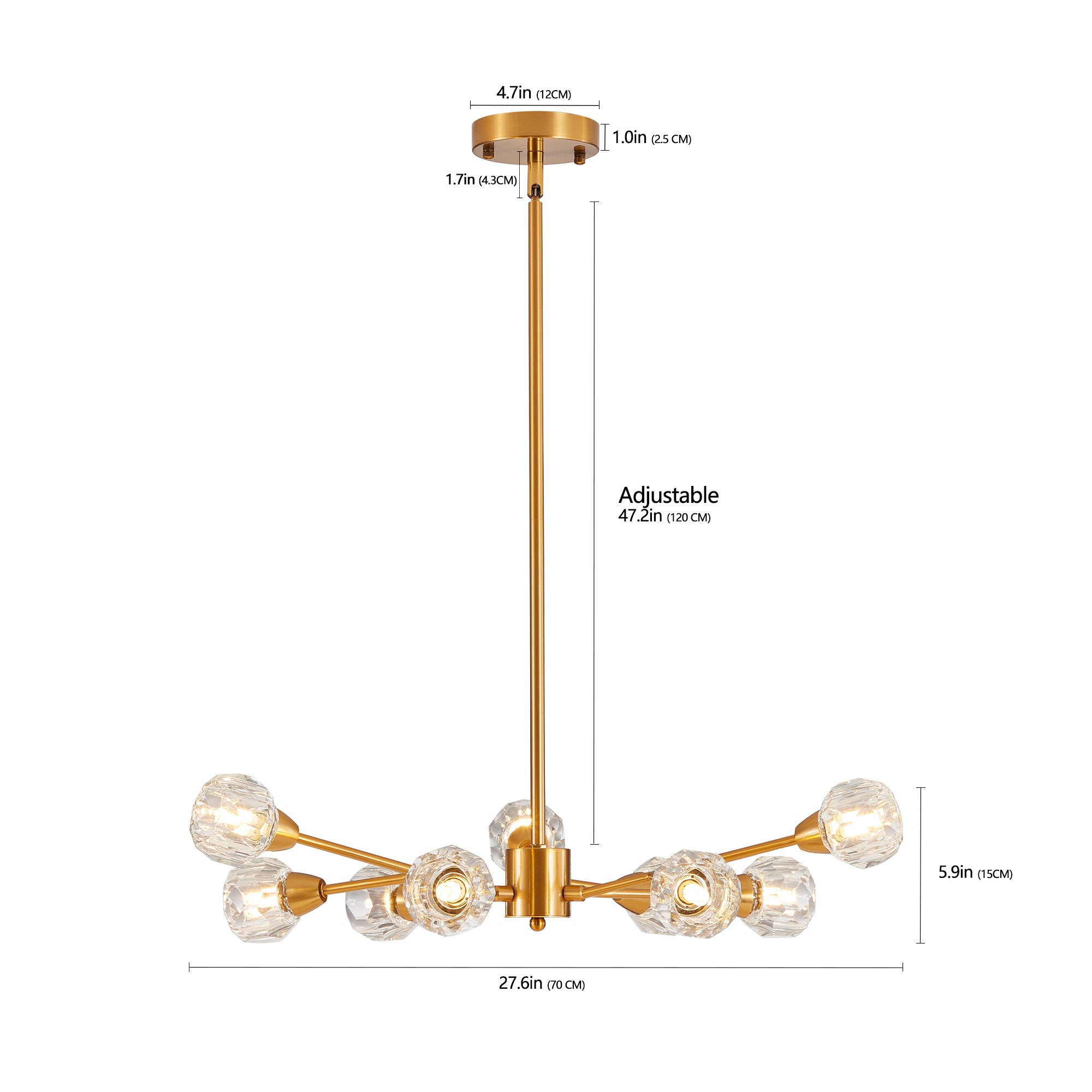 Lustres en cristal modernes, lustre doré à 9 lumières pour salon et chambre (ampoules non incluses)