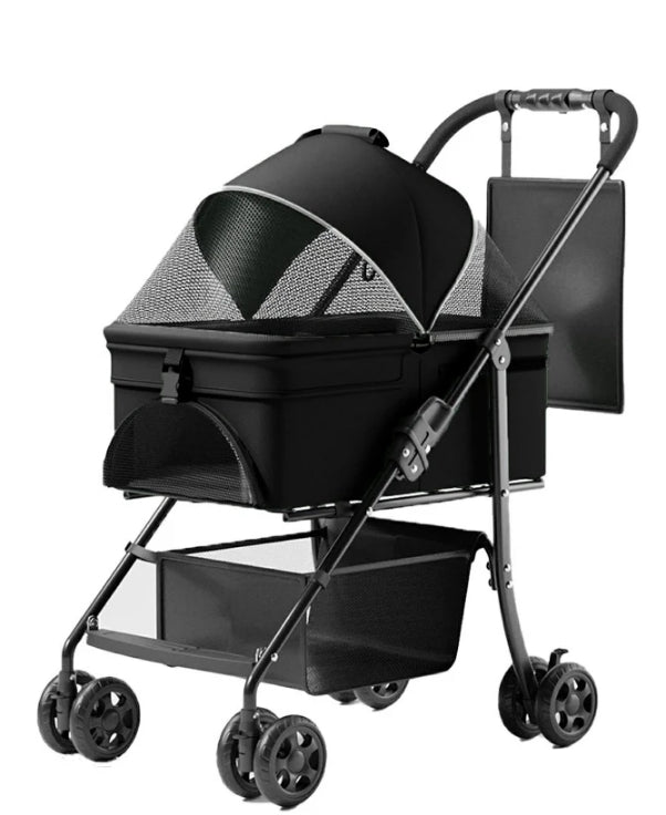 Chariot pliable 2 en 1 pour chien, chariot pliable pour animaux de compagnie, chariot à quatre roues pour chien/chat, coussin imperméable, siège auto, pare-soleil