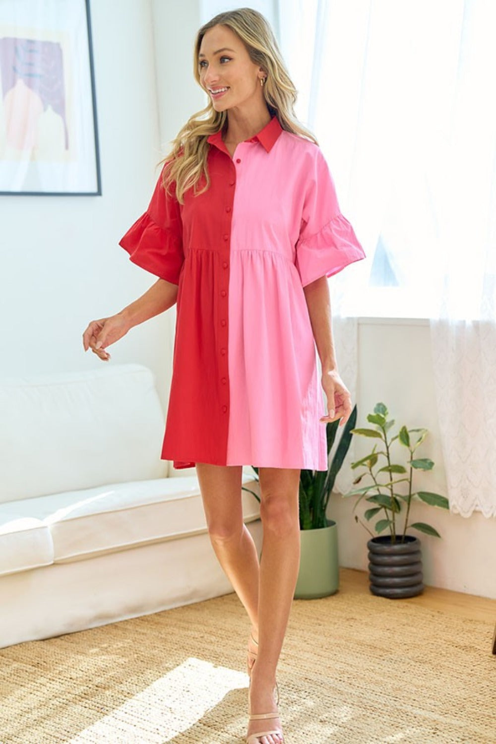 Robe babydoll boutonnée couleur bloc First Love, grande taille