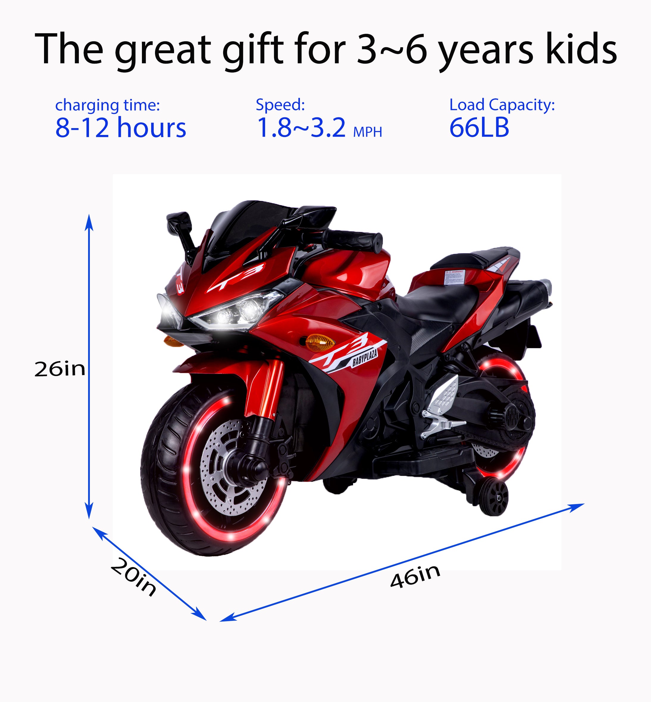 Moto pour enfants 12 V, moto pour enfants de 3, 4, 5 et 6 ans, garçons et filles, 12 V, 7 Ah, jouet pour enfants avec roues d'entraînement