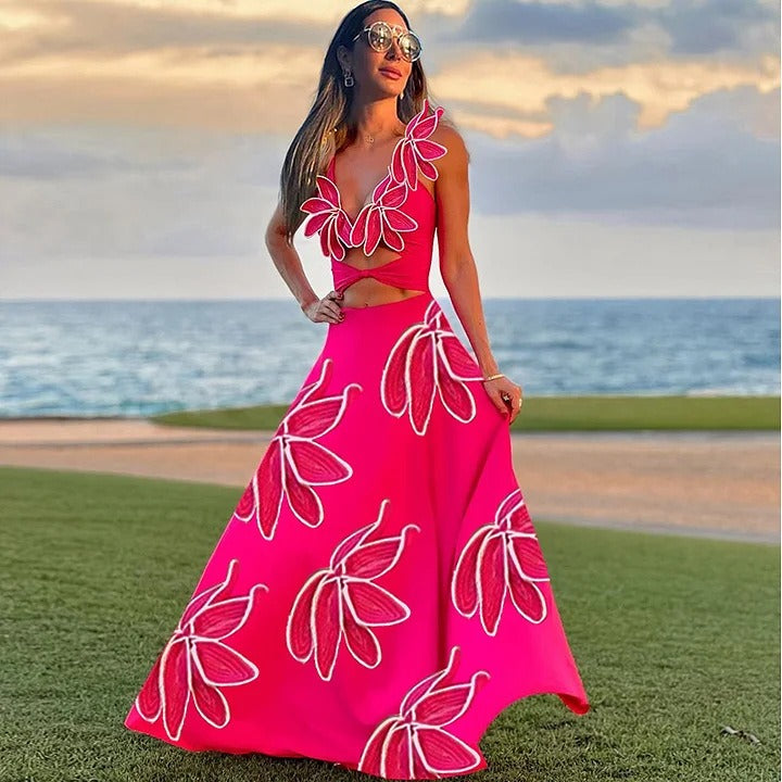 European and American swimwear new petal decoration fluorescent one piece swimsuit suit