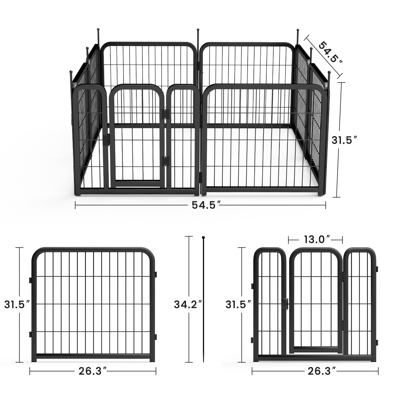 Clôture d'extérieur pour chien, 8 panneaux. Clôture portable pour animaux de compagnie de 79 cm de long. Noire, 67 cm de large x 80 cm de haut.