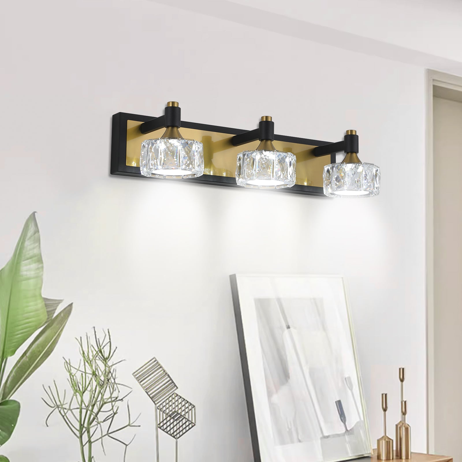 Applique murale de salle de bain moderne à 3 LED en cristal, luminaire suspendu au-dessus du miroir