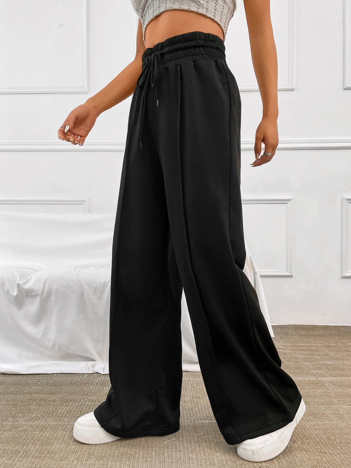 Pantalon large à taille élastique et cordon de serrage Honey