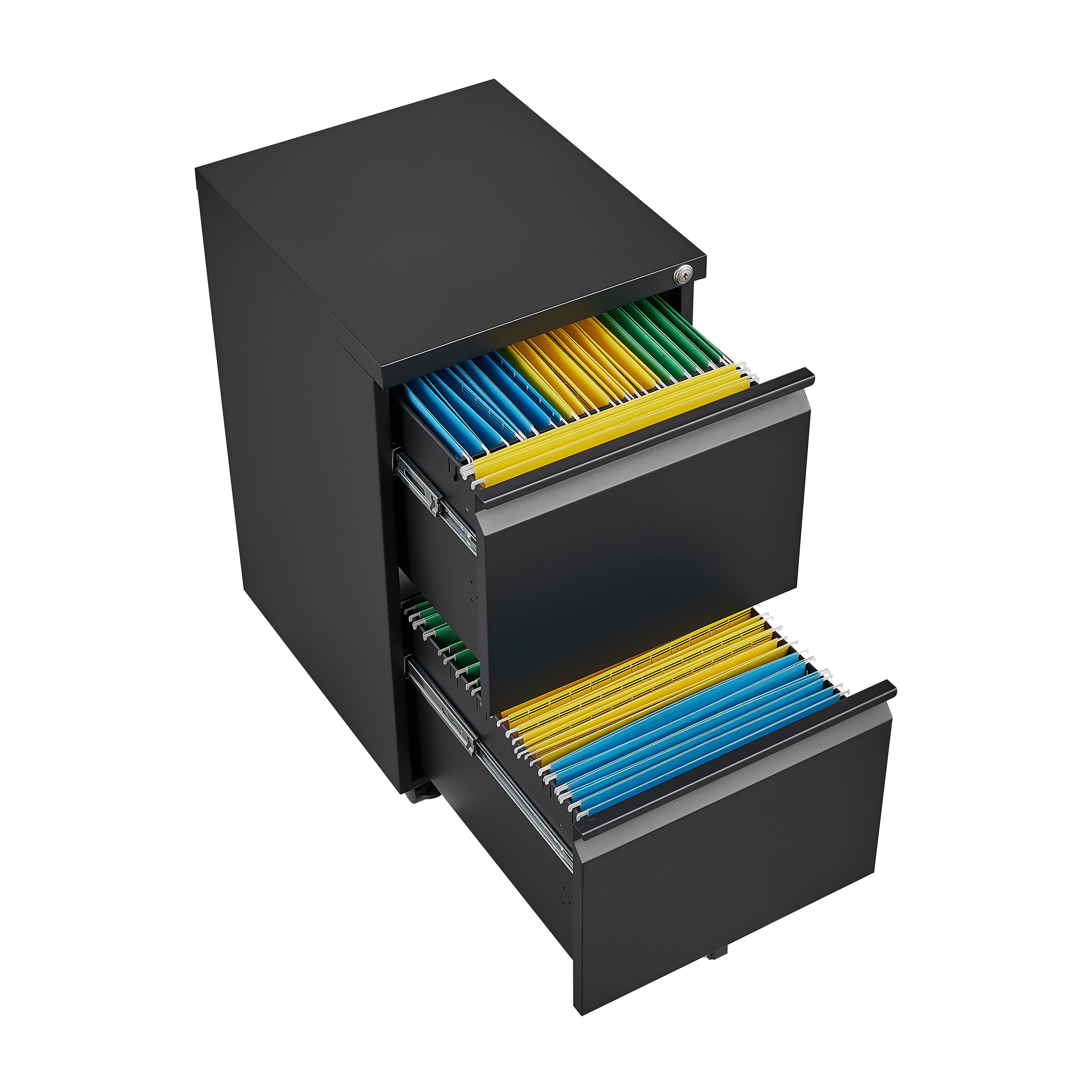 Metal 2 drawer mobile file cabinet with lock, 25.6-inch high legal/letter size file storage cabinet black