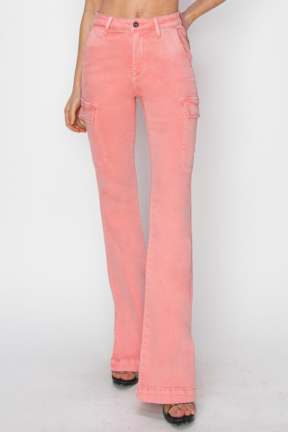 Jean bootcut cargo taille haute RISEN à fentes latérales