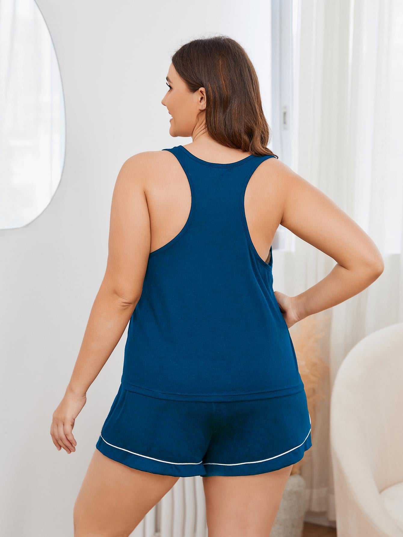 Ensemble de détente grande taille avec débardeur et short à dos nageur et passepoils contrastés