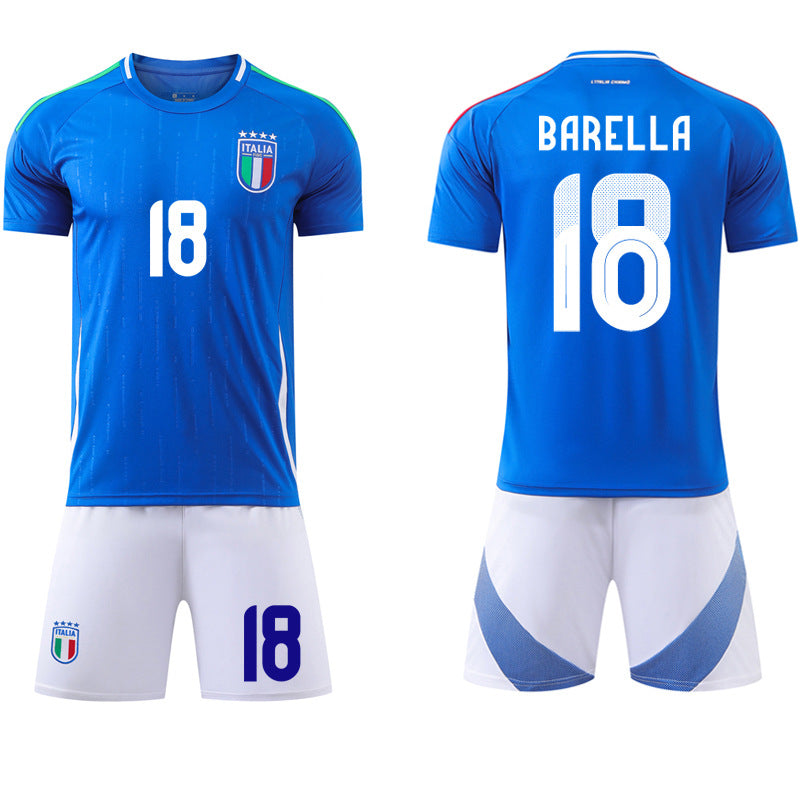 Maillot de football domicile Italie Coupe d'Europe n° 14 Chiesa 18 Barella équipe nationale