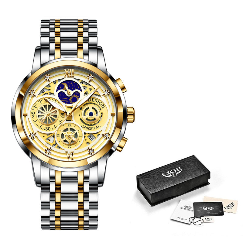 Montre à quartz pour homme, squelette, nouveau concept, étanche, multifonctionnelle