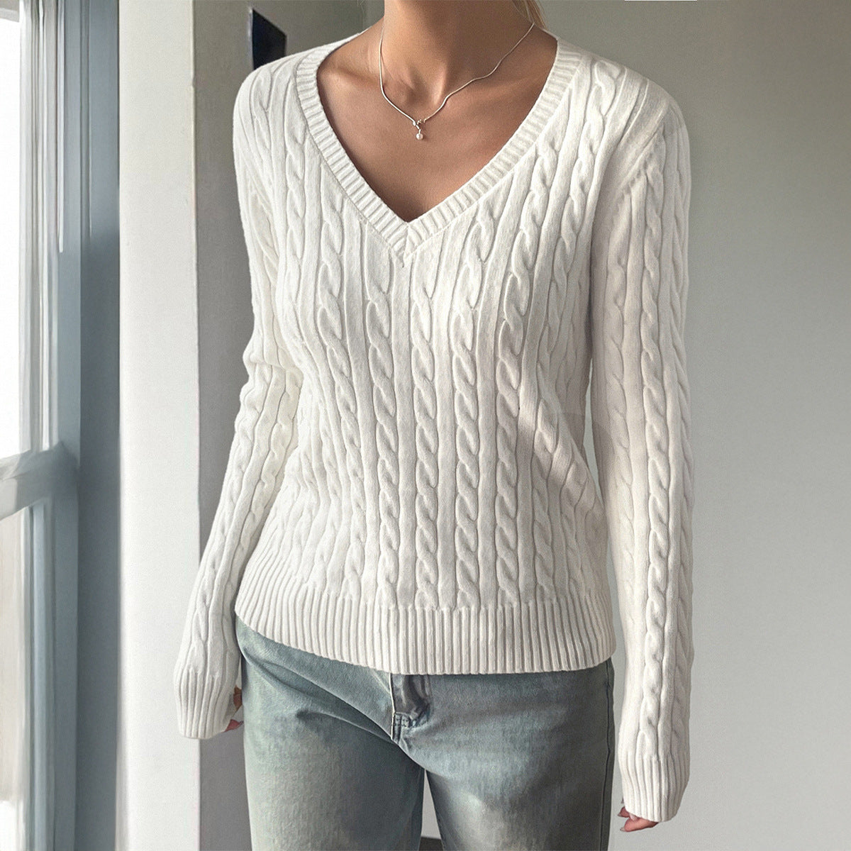 Y2K versatile woolen long sleeved top sweater for women