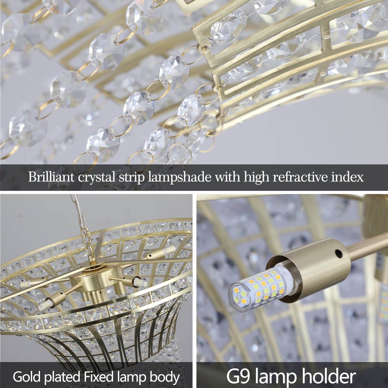 Lustre cascade en cristal à 8 lumières de 23,6 po de large