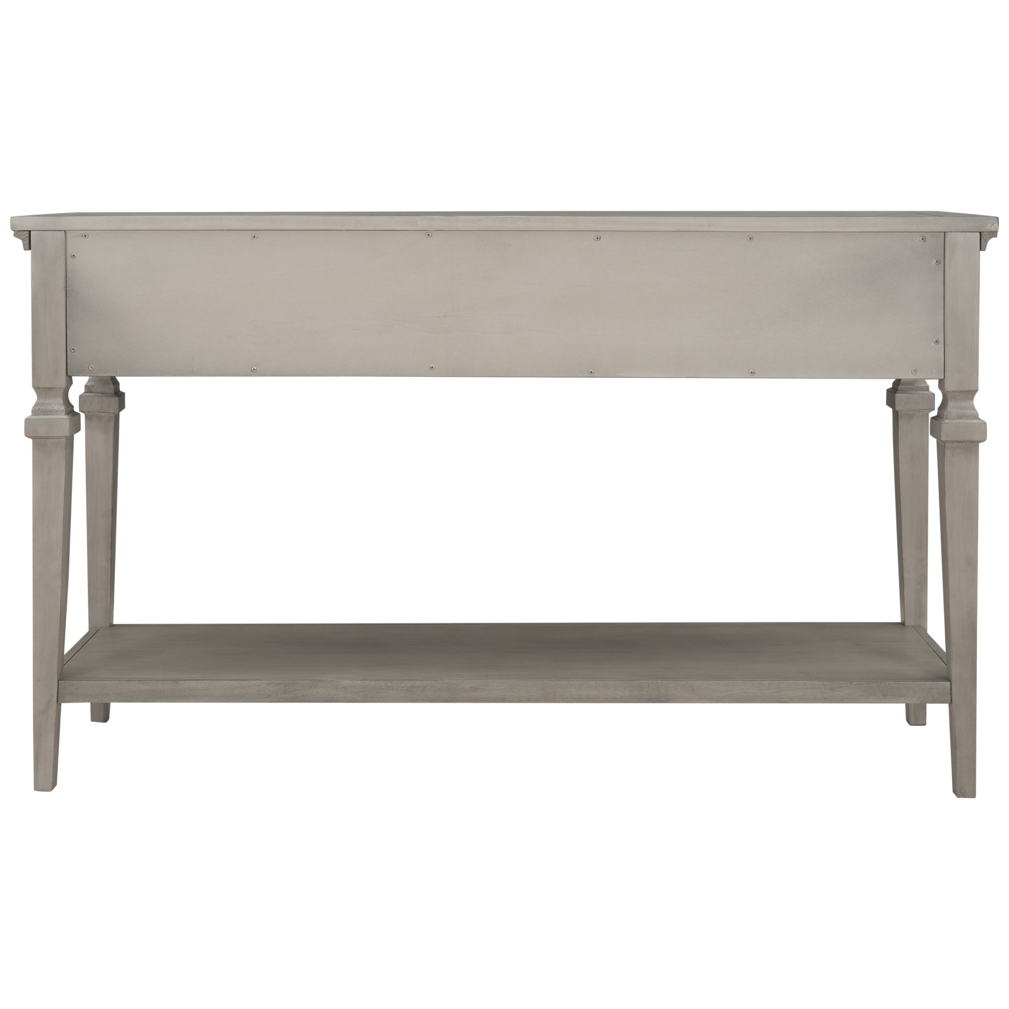 Console TREXM de style rétro classique avec trois tiroirs supérieurs et une étagère inférieure ouverte (gris délavé)