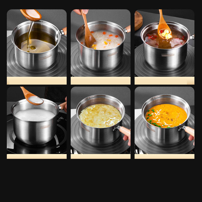 Pot à lait en acier inoxydable 304, pot à nouilles instantanées, petit pot à soupe avec poignée en bois pour dortoir, pot à lait chauffant pour bébé