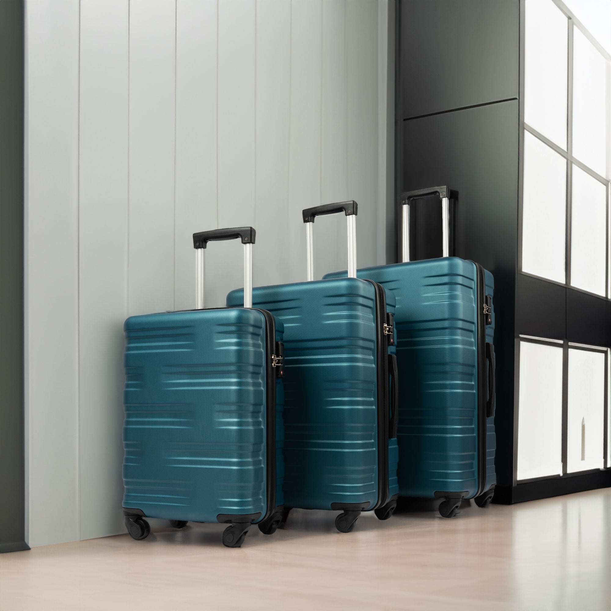 Ensemble de 3 valises rigides à roulettes avec serrure TSA, légères, 50,8 cm, 61 cm, 71 cm, bleu marine + ABS