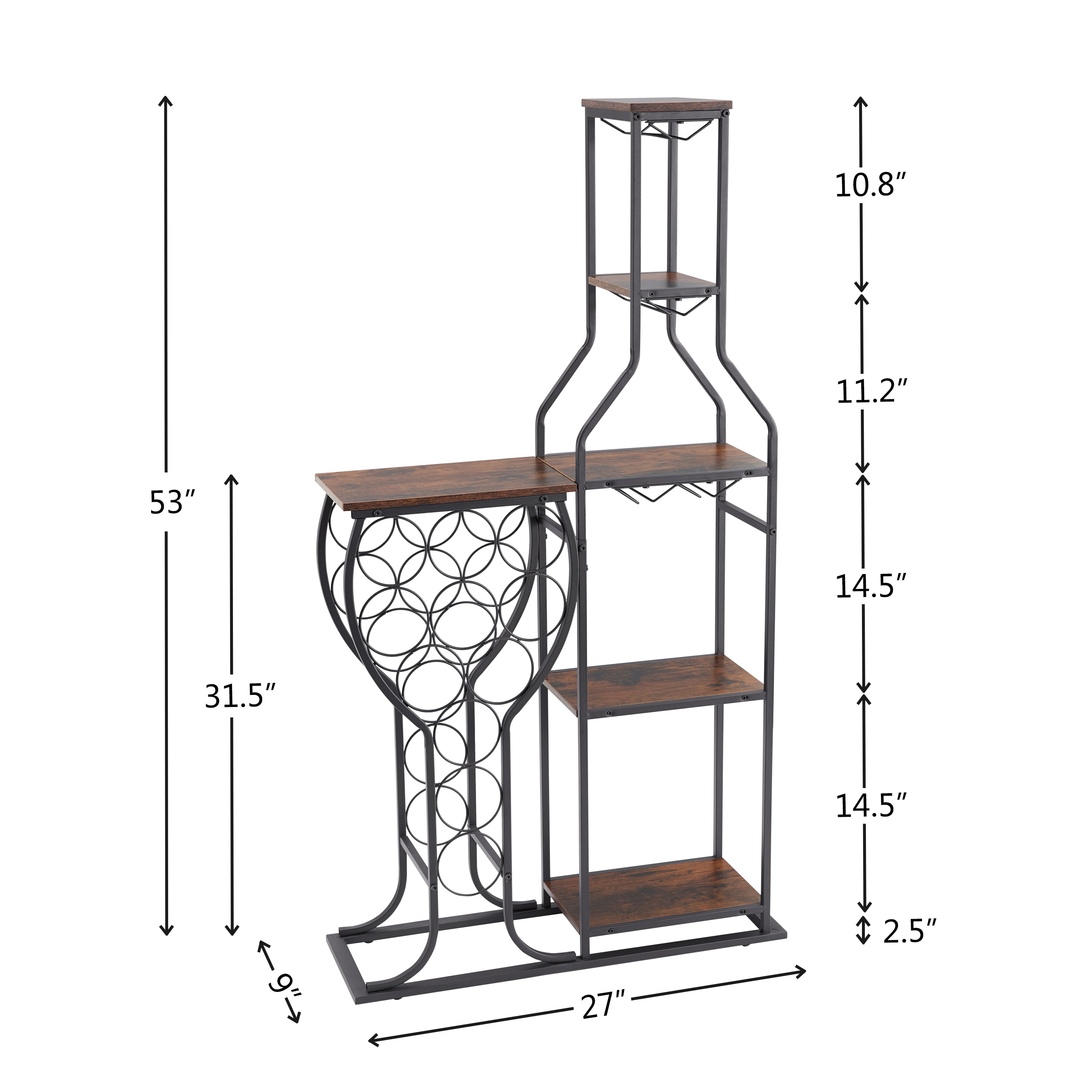 11 bottle wine baking rack, 5-layer independent wine rack with hanging wine glass rack and storage rack