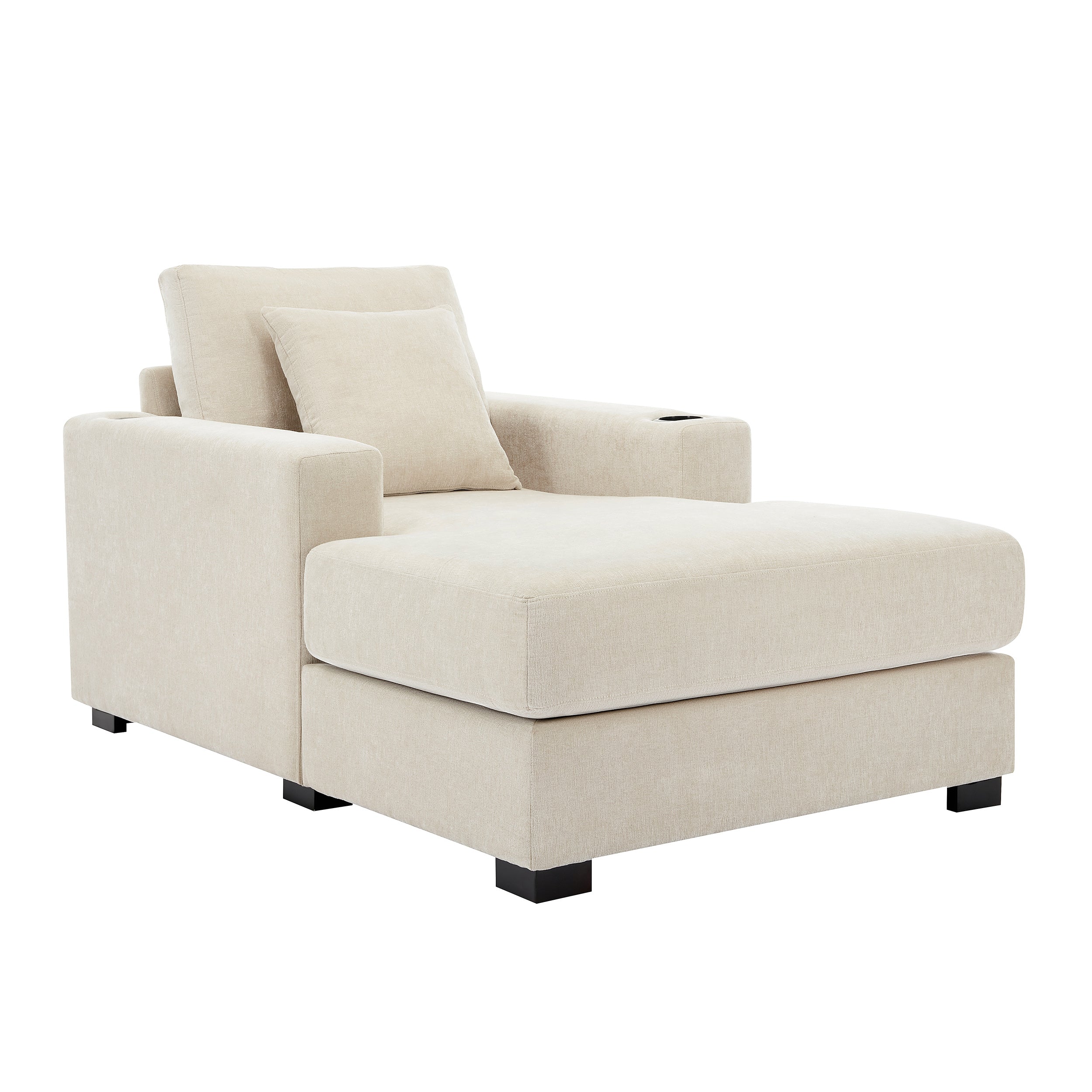Canapé-lit surdimensionné de 100 cm, style moderne, avec coussins, station de charge et porte-gobelets, tissu chenille, couleur crème