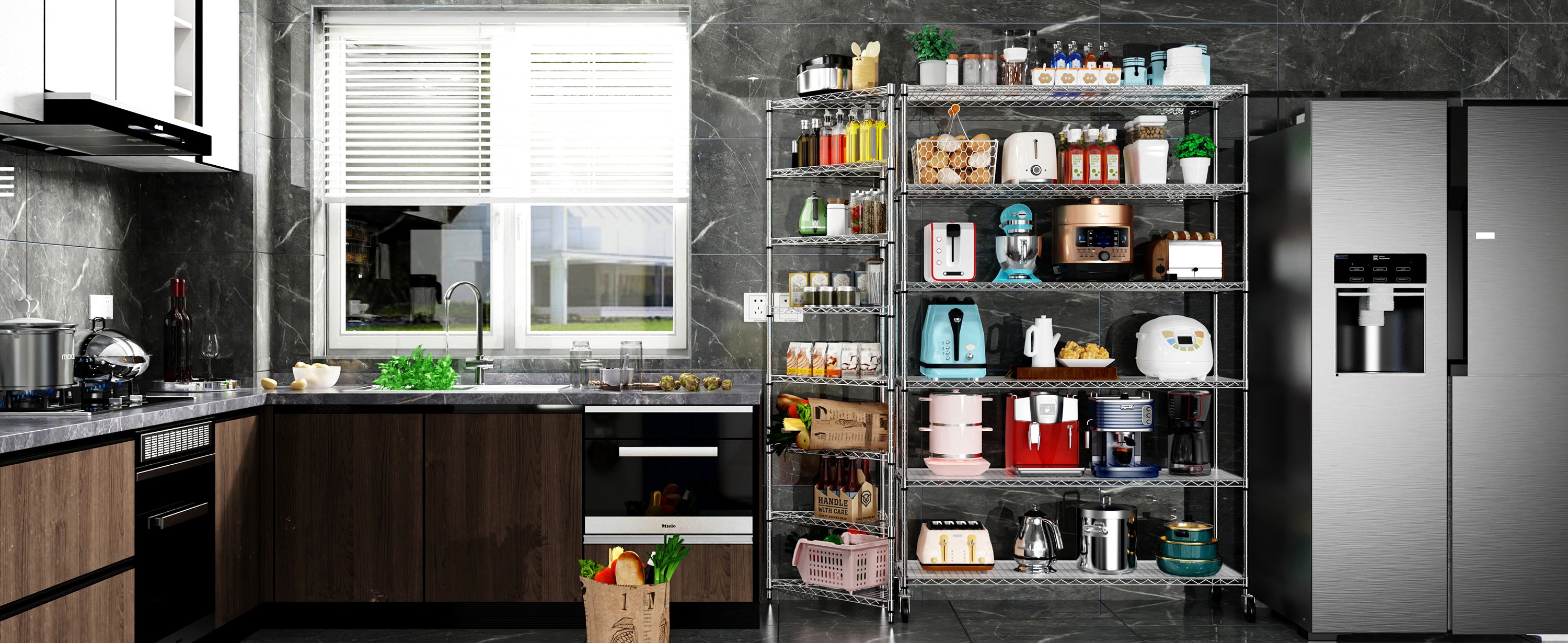 Étagère métallique à 6 niveaux, capacité de charge de 6 000 lb, réglable en hauteur, avec roulettes, conforme à la norme NSF