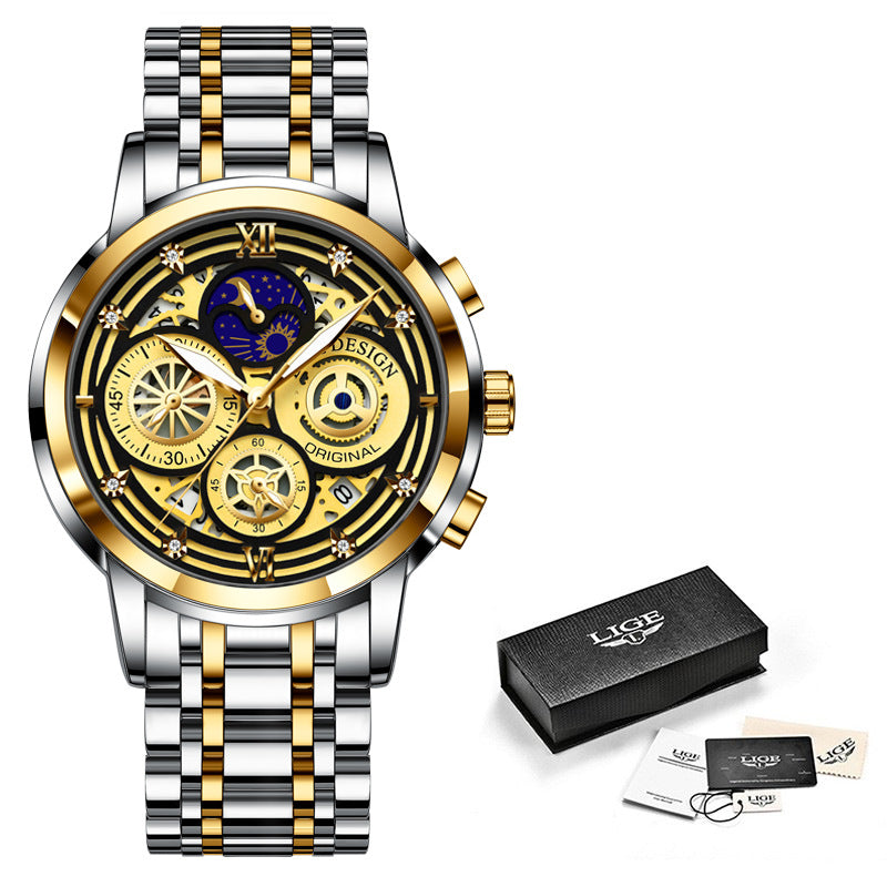 Montre à quartz pour homme, squelette, nouveau concept, étanche, multifonctionnelle