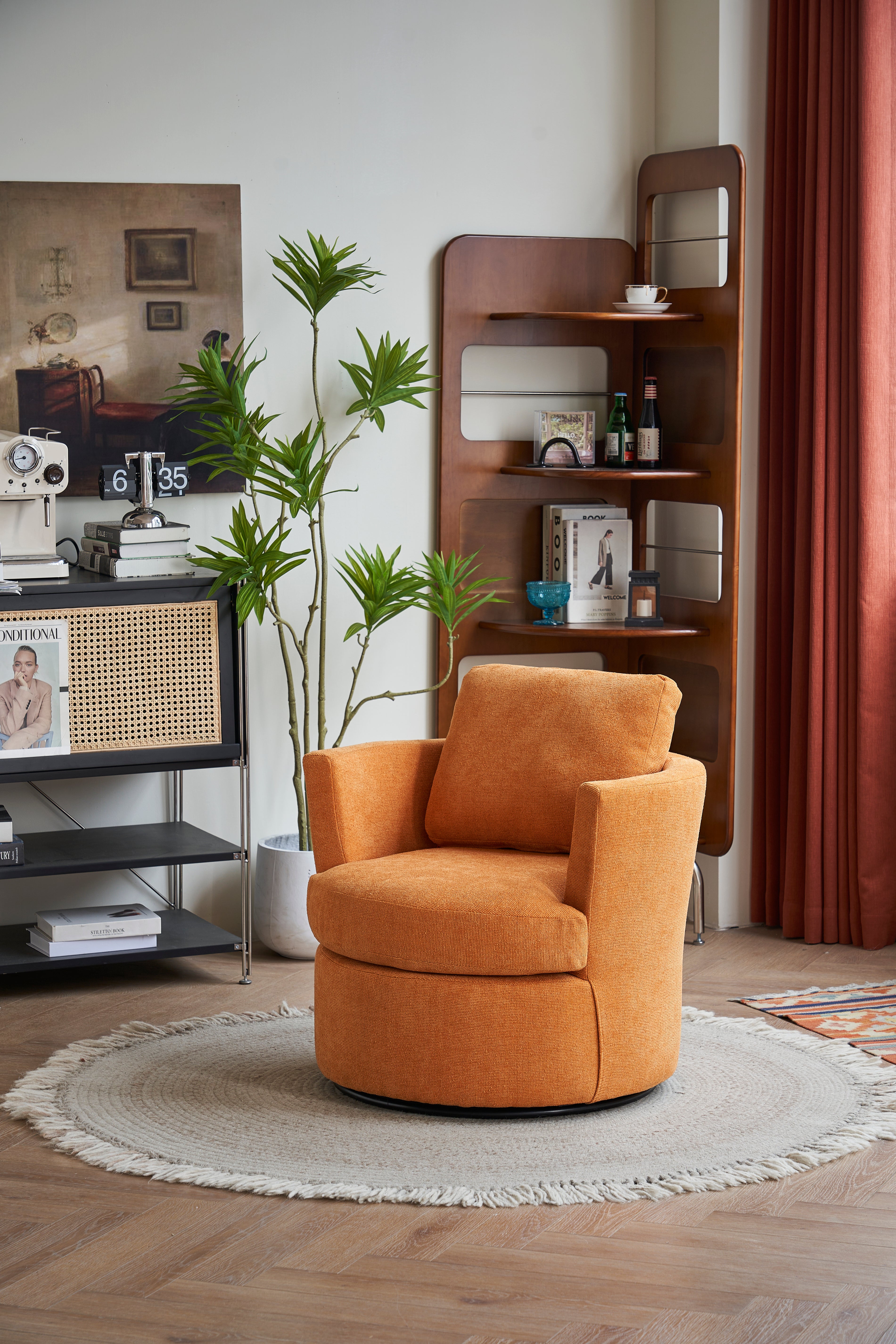 Rotating bucket chair comfortable circular sofa chair in living room, 360 degree rotating bucket club chair (Yellow)