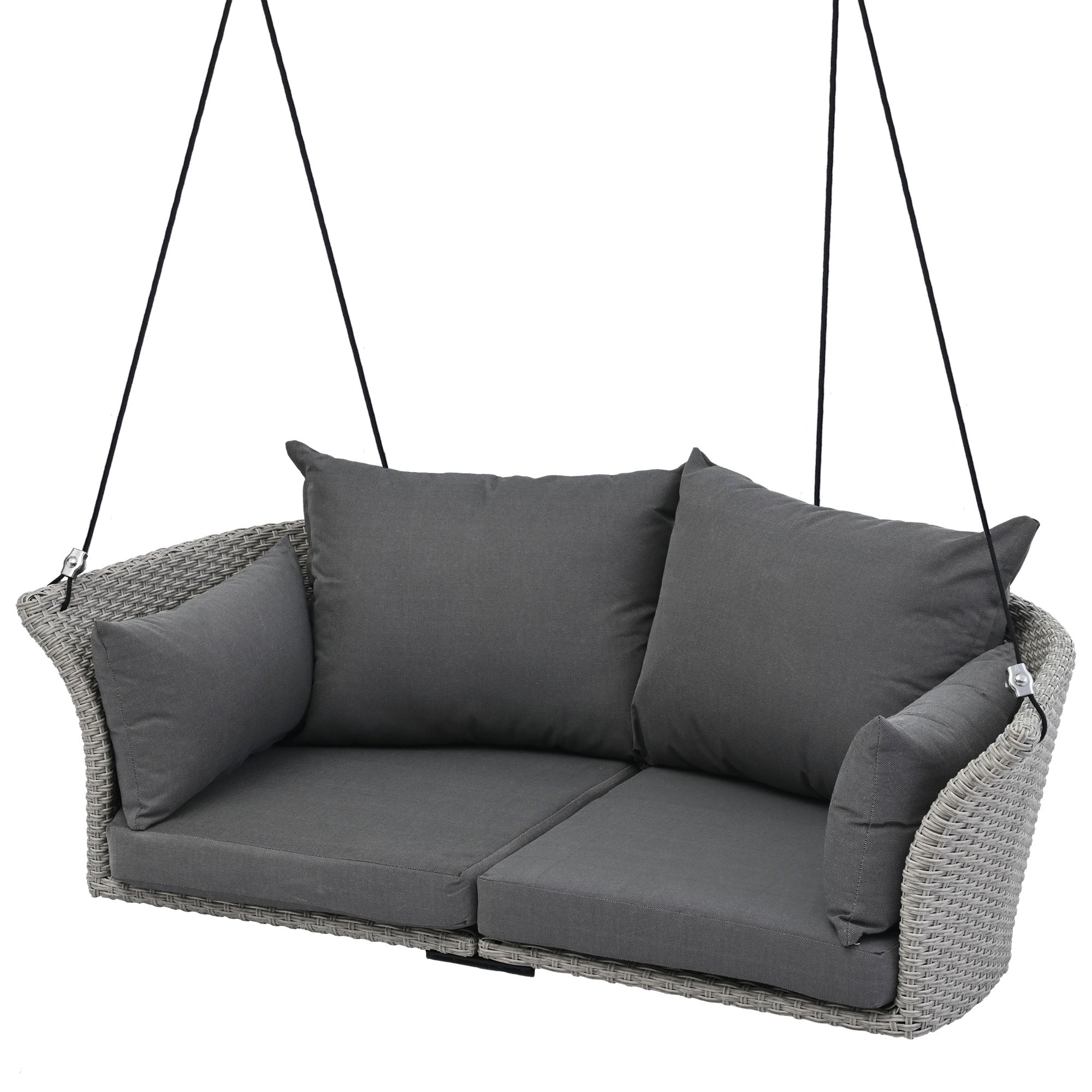 Siège suspendu GO 51,9" pour 2 personnes, balancelle en rotin tressé, balançoire de porche avec cordes, osier gris et coussin