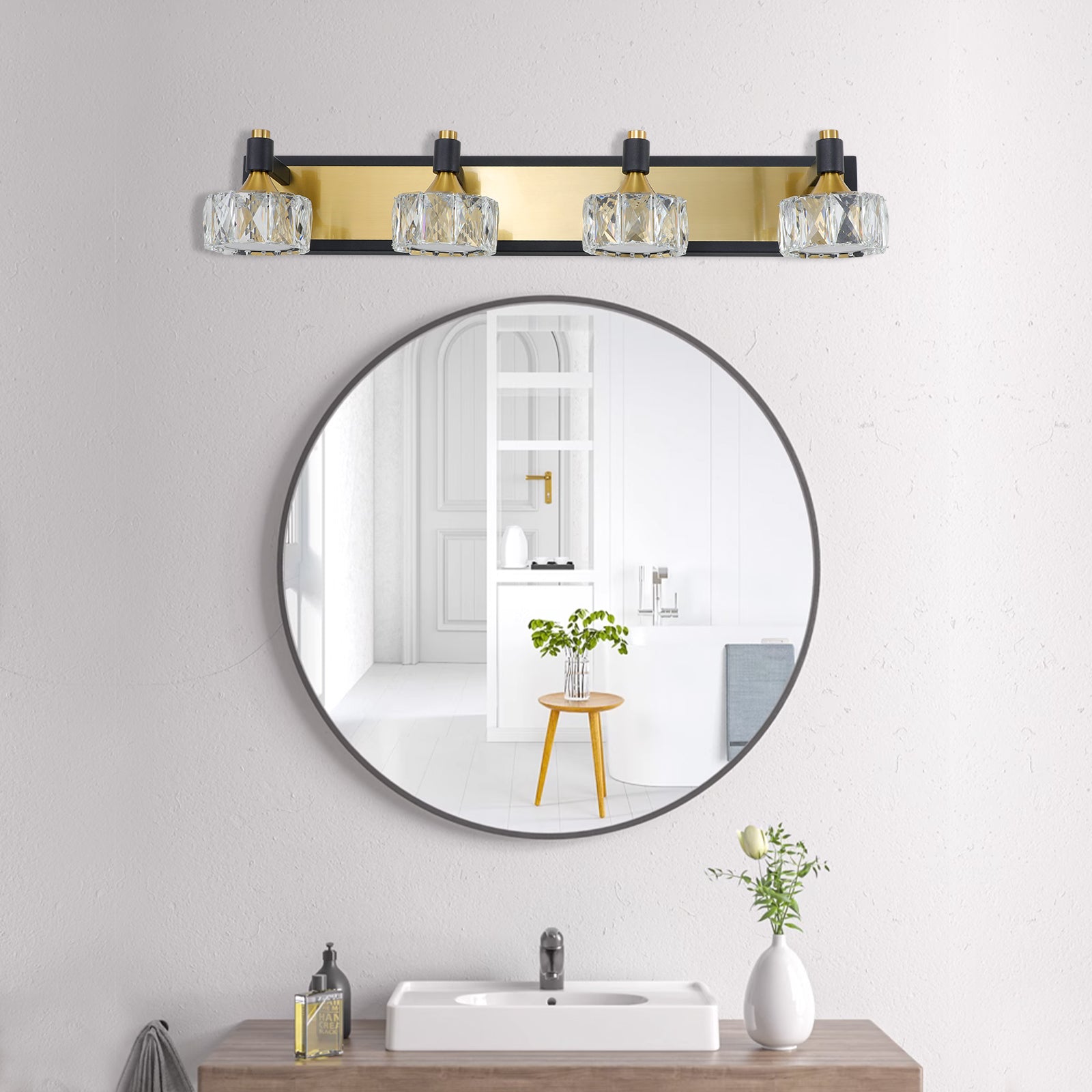 Applique murale de salle de bain moderne à 4 LED en cristal, luminaire suspendu au-dessus du miroir