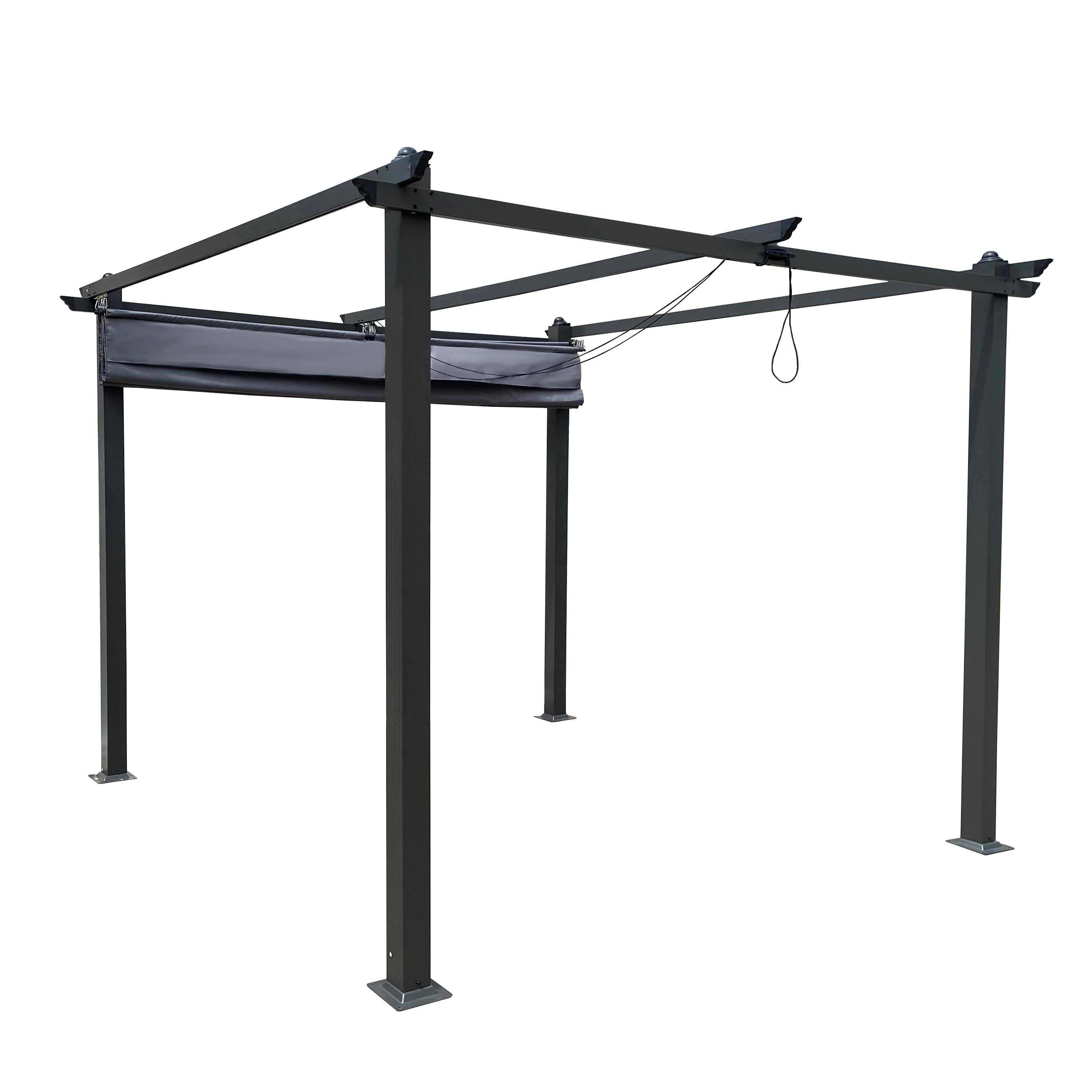 Pergola rétractable d'extérieur de 10 x 10 pieds avec auvent et abri solaire pour jardins, terrasses et arrière-cour, grise