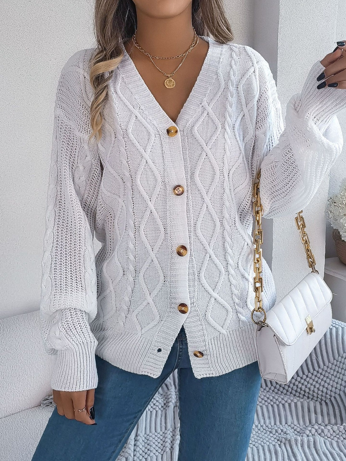 Cardigan à manches longues en maille torsadée