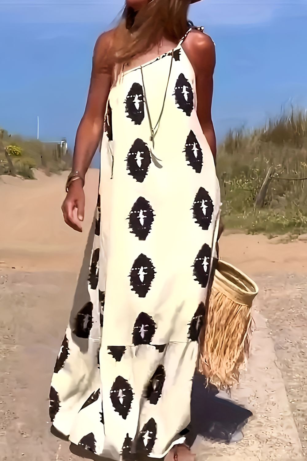 Robe longue imprimée à une épaule