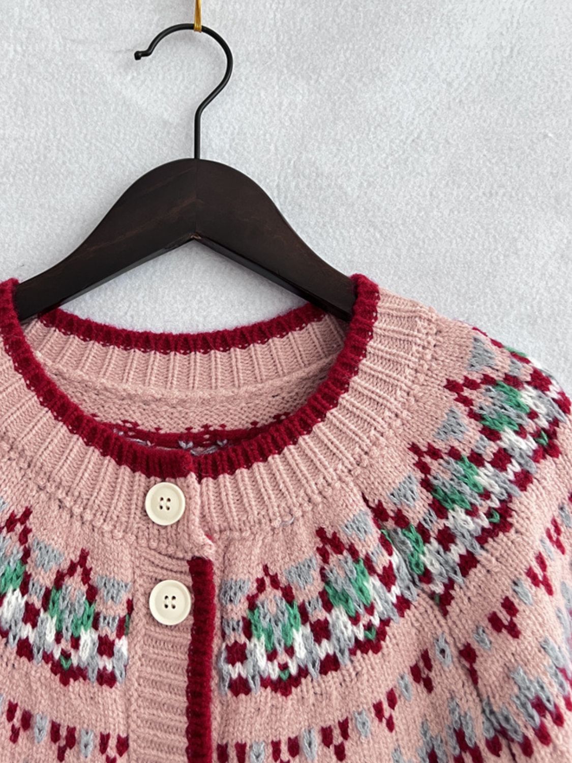 Cardigan à manches longues et col rond à motif géométrique contrasté