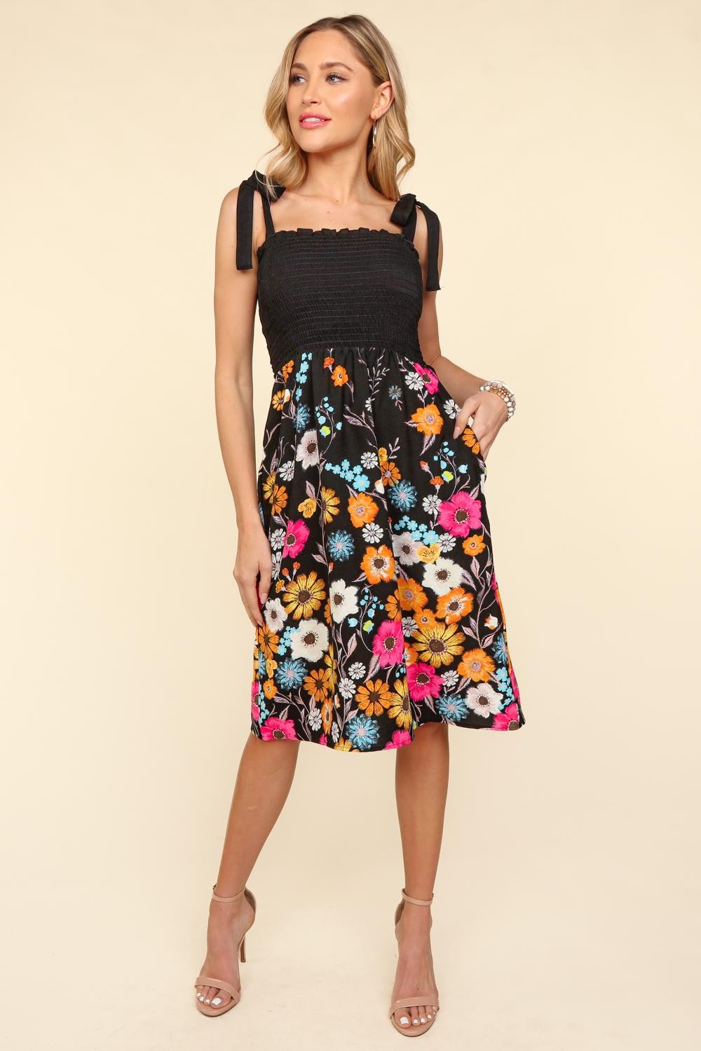 Robe camisole fleurie à smocks Haptics