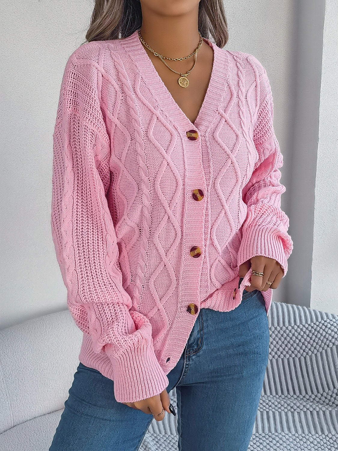 Cardigan à manches longues en maille torsadée