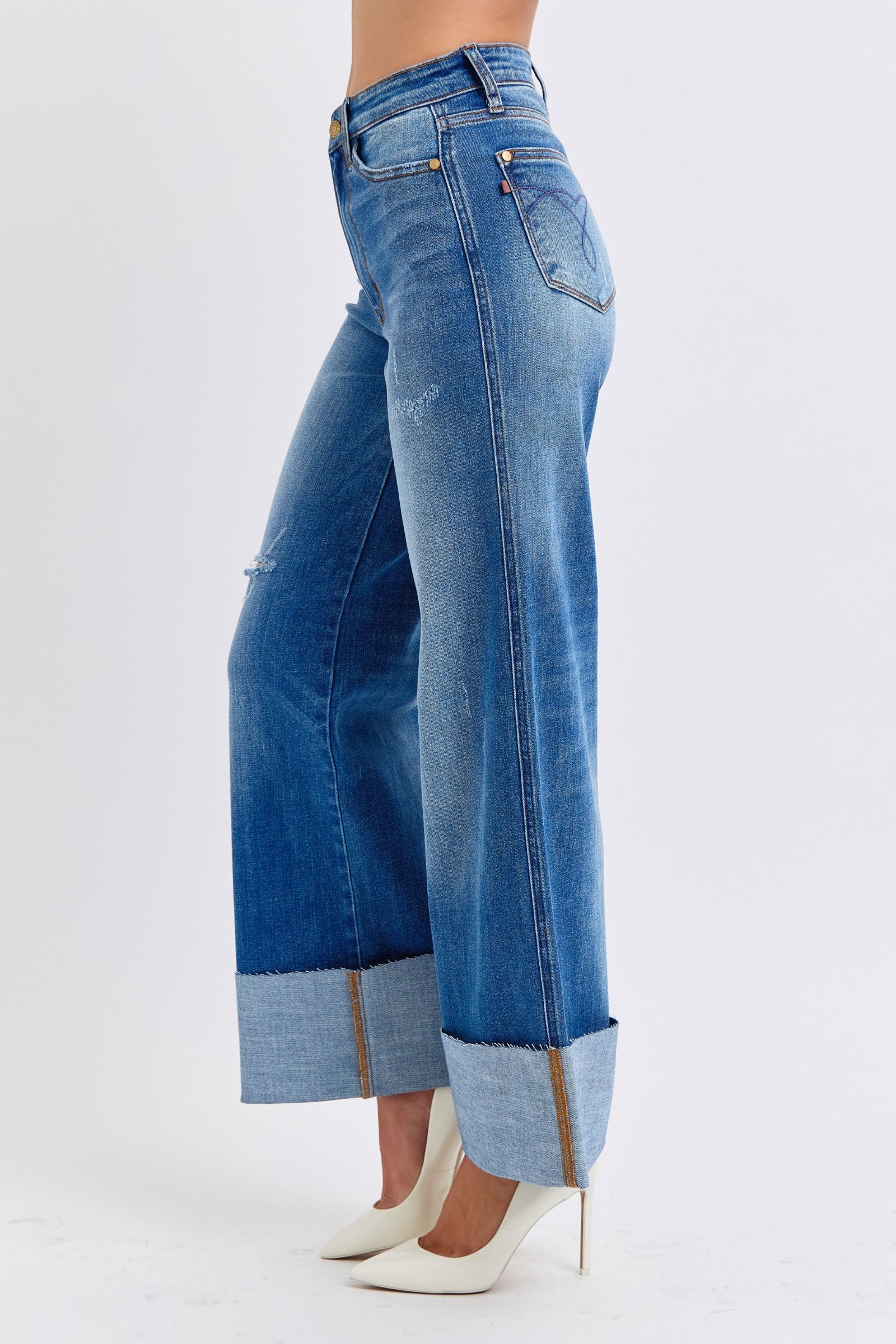 Jean large taille haute bleu vieilli Judy