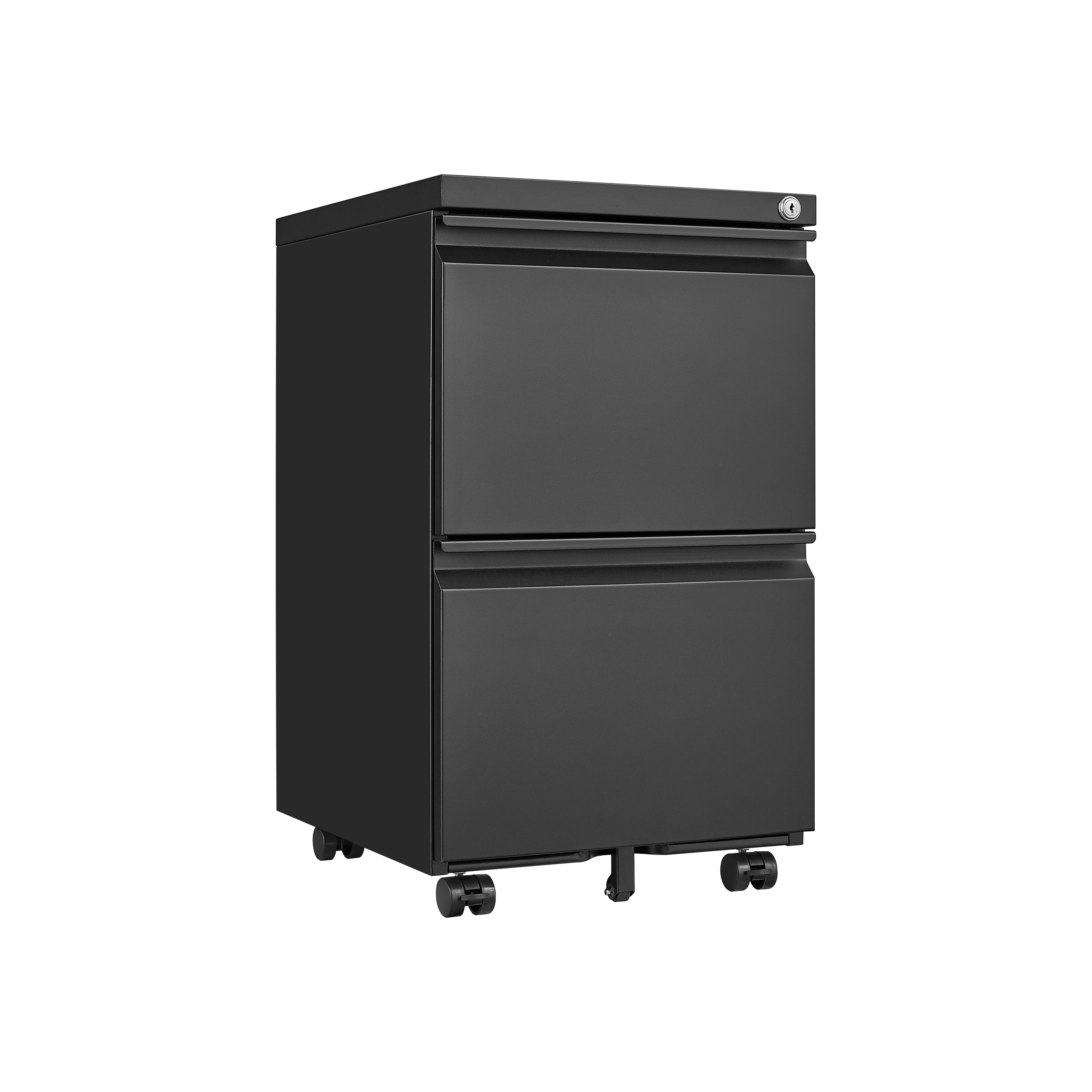 Metal 2 drawer mobile file cabinet with lock, 25.6-inch high legal/letter size file storage cabinet black