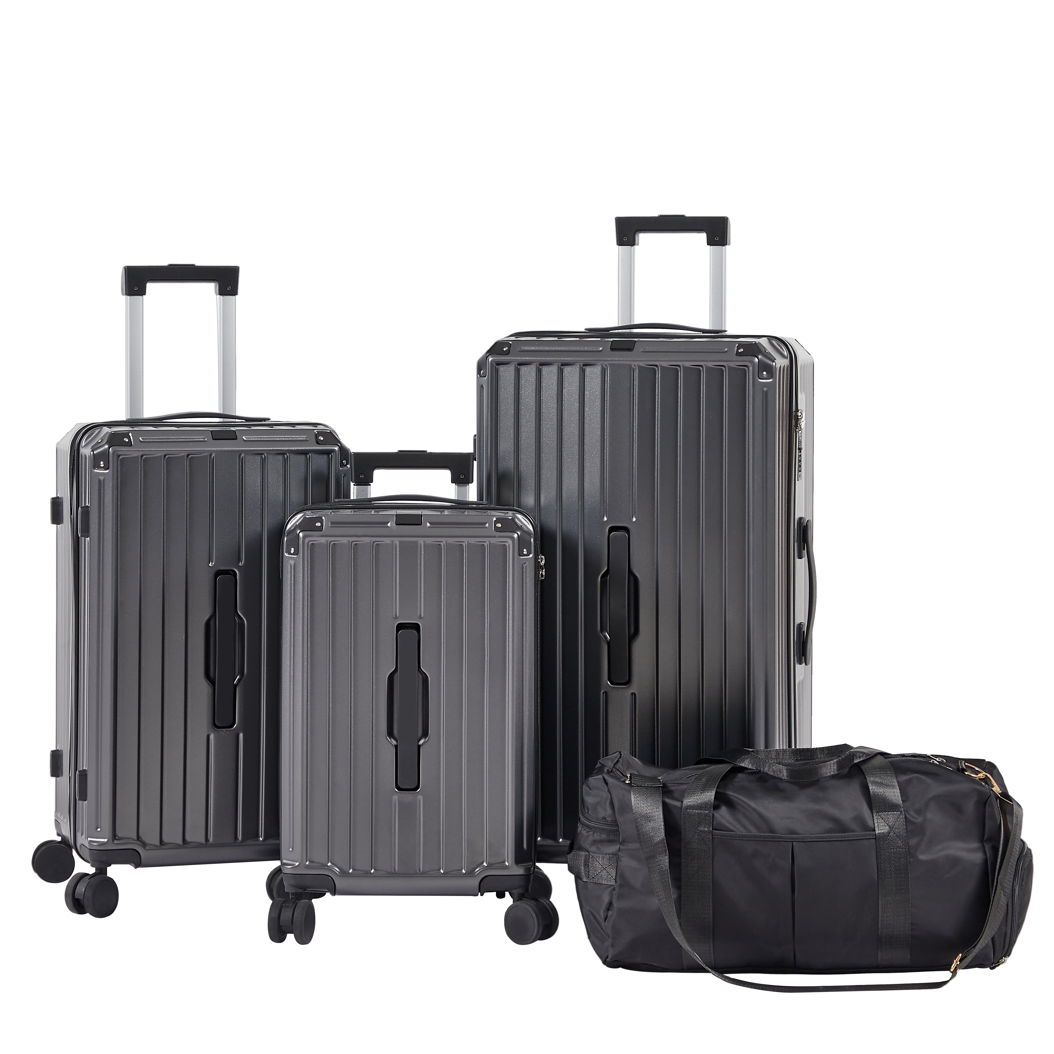 Ensemble de 4 valises (50, 61, 73, 74 cm, sac de voyage), valises légères et résistantes en PC et ABS avec porte-gobelet pliable, serrure TSA, gris