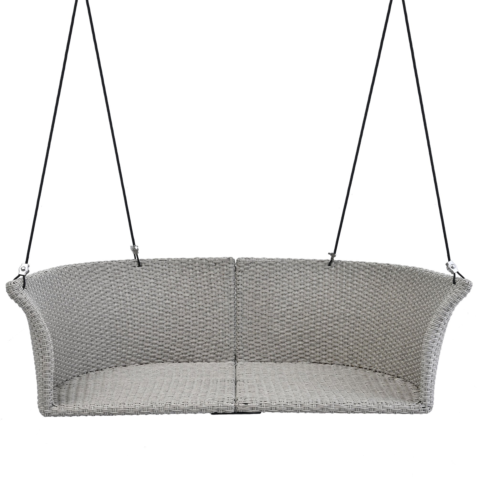 Siège suspendu GO 51,9" pour 2 personnes, balancelle en rotin tressé, balançoire de porche avec cordes, osier gris et coussin