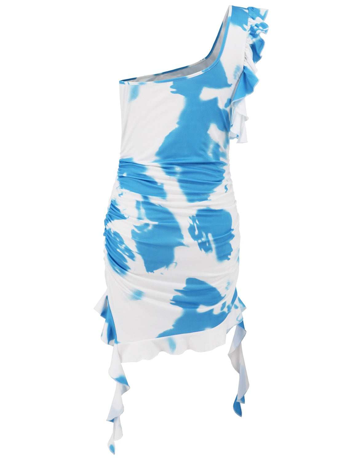 Mini-robe à volants et à épaule unique tie-dye