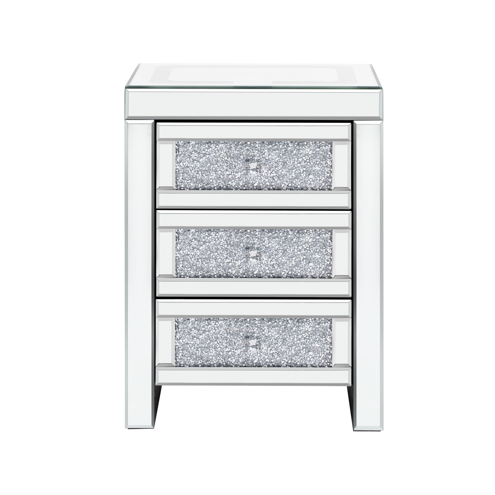 Table basse rectangulaire argentée miroir U-Can 15,7" W avec fonction de chargement sans fil et USB, lumières LED, poignée de style cristal