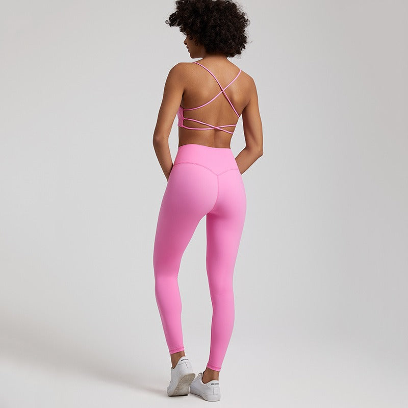 Vêtements de yoga nus européens et américains pour femmes, lifting des fesses, combinaison de course respirante et moulante, vêtements de sport et de fitness du dos