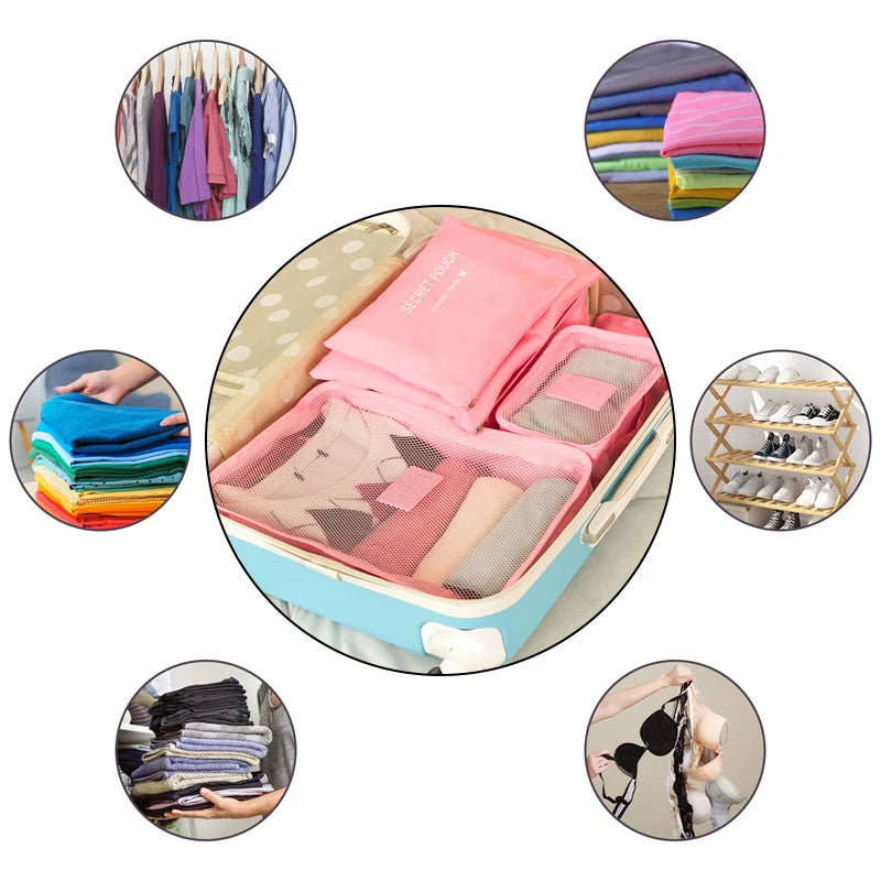 Ensemble de 6 sacs de rangement de voyage, sac de tri de vêtements imperméable, ensemble de 6 sacs de rangement de voyage