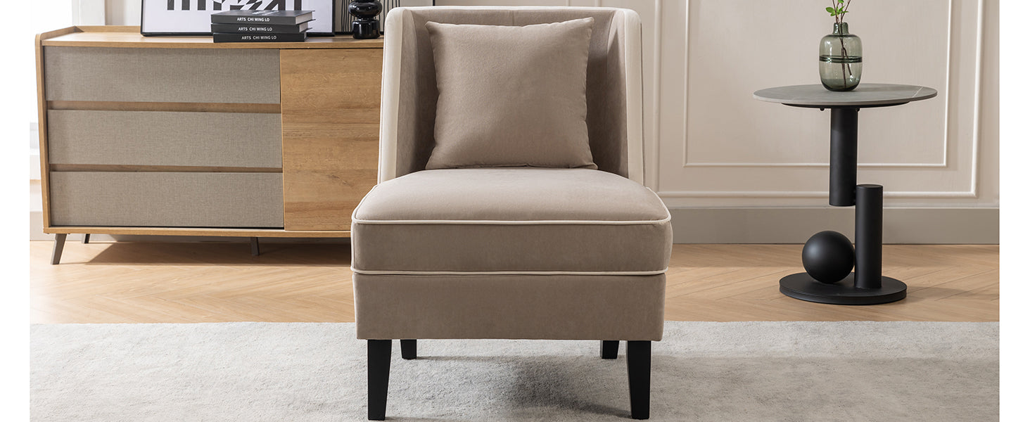 Fauteuil d'appoint rembourré en velours avec passepoil crème, beige et crème