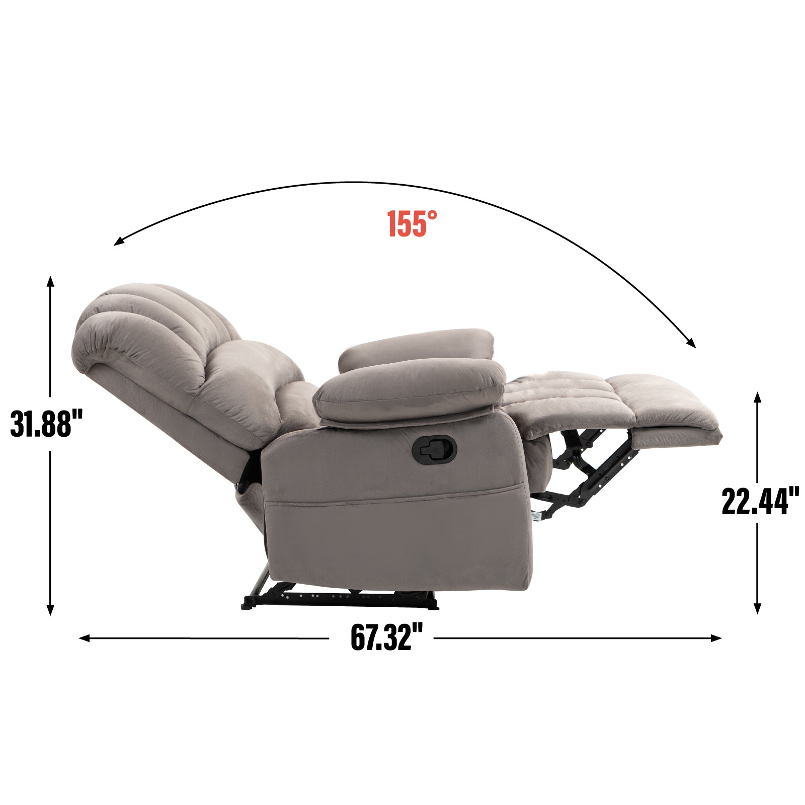 Grand fauteuil inclinable manuel en tissu pour salon, gris